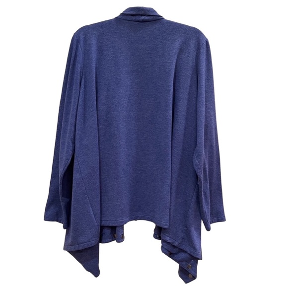 LOGO By Lori Goldstein Draped Throw Cardigan With Stud Detail. Blue Size 2X - Picture 3 of 10